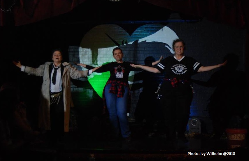 Different Drummer Belly Dancers performing as Castiel, Dean, and Sam from Supernatural TV show. 
