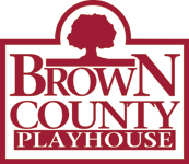 Brown County Playhouse square red and white logo. 